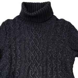 Eddie Bauer Women’s Cable Knit Turtleneck Sweater Gray Size M Classic